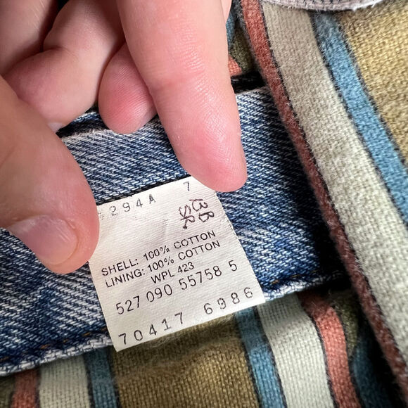 VTG Levi's Trucker Jacket Men's Small Aztec Southwest Lined Blue Denim Jean 1990 - Picture 11 of 16